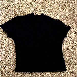 Black, turtle neck, tee shirt, cropped